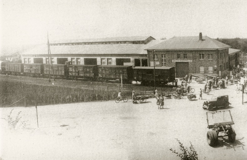 Die alte Großmarkthalle in den 30er Jahren, mit OEG-Gleisanschluß und wartenden Gärtnersfrauen zur Ablieferung ihrer Produkte. Standort heute Mühlingstraße / verlängerte Husarenstraße.
Archiv, Holl Bild1806.jpg